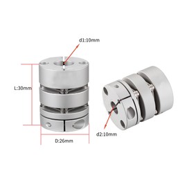 CHANCS D26 L30 Flexible Diaphragm Motor Shaft Coupling 10mm Bore to 10mm Tight Clamping Motor Shaft for Stepper Motor Spindle