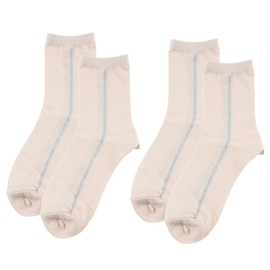Fukuske Fun 3162Q31N Women's Plain Glitter Line Crew Length Socks, 2 Pairs Set, Socks, Reinforced Toe and Heel Fukuske, light beige, 23.0-25.0 cm