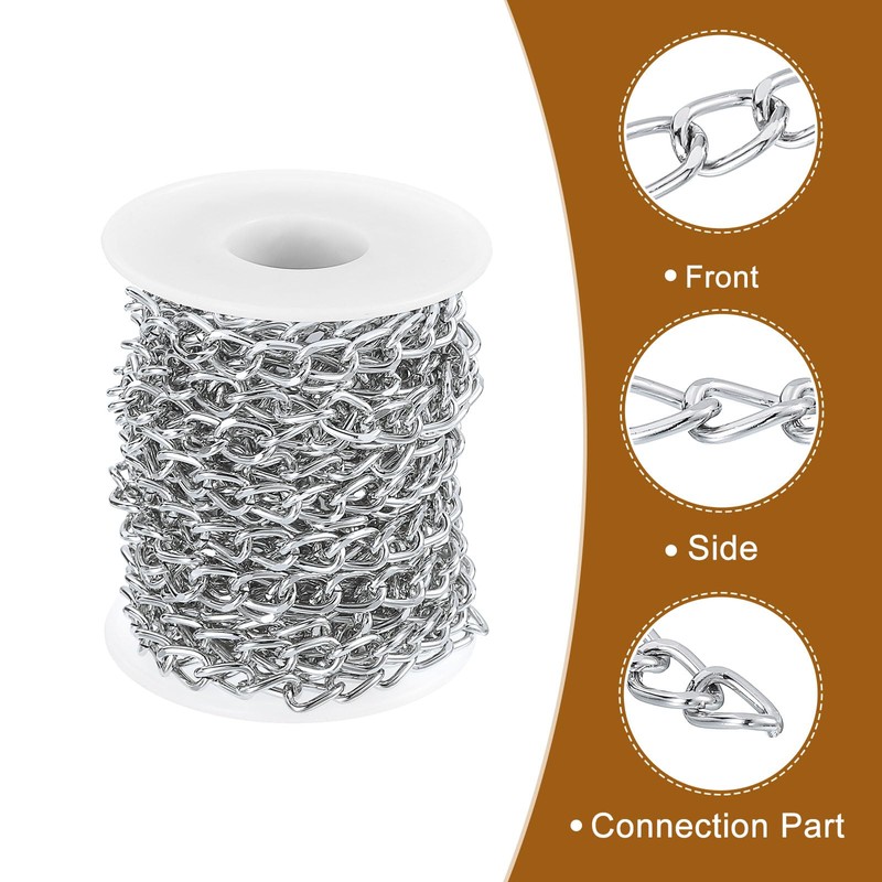 sourcing map 16.4Feet Aluminum Link Chain, Link Cable Chain Oval