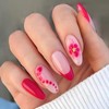 Jremg Pink Flower Press on Nails Medium Almond Fake Nails