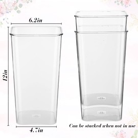 6 Pieces Plastic Vase Acrylic Flower Vase Square Tapered Flowers Vase Tall Plastic Vase Clear Vases Centerpieces for Table Wedding Home Kitchen Florist Arrangements (6 x 12 Inch)
