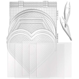 BILLIOTEAM 10PCS (4 Shapes) Fuse Beads Pegboards Boards with 2Pieces Tweezers and 6Pieces Lroning Paper,5mm Clear Plastic Pegboards Set Kit for Kids Craft Supplies Beads