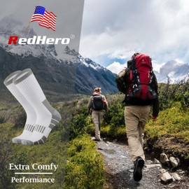 RedHero Men's Cotton Heavy Cushion Crew Socks Moisture Wicking Control Full Thick Terry Warm Athletic Heavy Duty Work Boot(White XL)