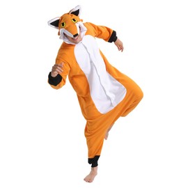 dressfan Animal Fox Onesie Fox Costume Cosplay Costume Fox Pajamas One Piece Sleepwear Orange for Unisex Adults Teens Kids,L