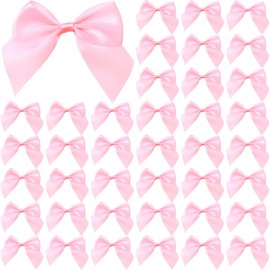 Mxxipp 80pcs Mini Ribbon Bows for Wrapping, Small Satin Ribbon Bow, Tiny Craft Bowknot Sewing Accessories for Flowers Cookie Wrapping Christmas Wedding Birthday Party Decoration- Light Pink