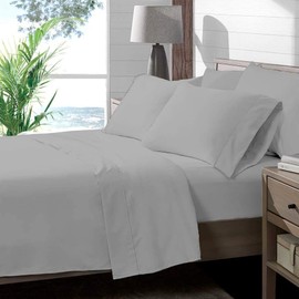 4 Piece Twin XL Sheet Set, Twin Extra Long Size Light Grey Solid 100% Egyptian Cotton, 600-Thread-Count Cooling Bed Sheets, 15 Inch Deep Pocket of Fitted Sheet, Twin Long Bed Sheets for Dorm Bedding