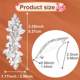 CustomyLife Rhinestone Hair Clip Silver Crystal Wedding Hair Barrettes Sparkly Flower French Wedding Prom Valentines Decorative Hair Jewelry Accessories for Women Bride Mother Thick Long Hair