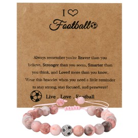 ViEinkaufen Girls Football Bracelets, Football Gifts for Girls, Pink Football Adjustable Bracelets for Teenage Girls with Card, Inspirational Bracelets for Teen Girls Gifts