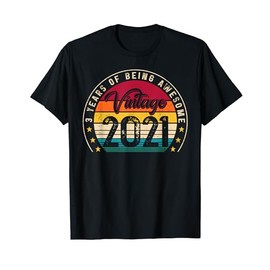 Vintage 2021 3rd Birthday Gifts 3 Years of Being Awesome T-Shirt