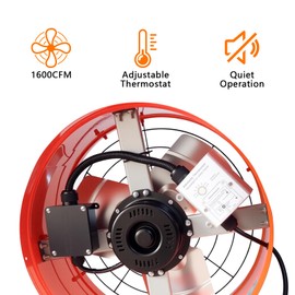 Professional Grade Attic Fan for Gable Vents | Power Attic Ventilator, 120V 60-Hz Motor and 15-Inch Blade | Quiet Home Attic Fan 1650 CFM, Adjustable Thermostat(Orange)