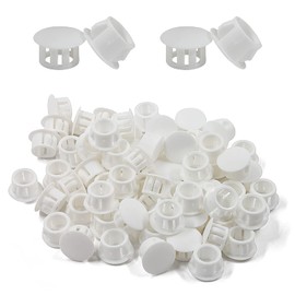 Cjueiom 60pcs 10mm / 3/8" Hole Plugs White Plastic Hole Covers, Flush Type Drill Hole Cover Caps Snap in Locking Blanking Cap, Post Pipe Insert Screw Hole Cover for Kitchen Cupboard Cabinet Shelf