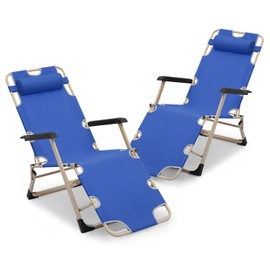 Athena Collection Zero Gravity Outdoor Lounge Chair Set of 2 with Headrest, 26" Width Reclining Pool Lounge Lawn Chairs Recliner, Outdoor Chaise for Beach Patio Backyard Outside, Blue