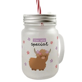 Scottish Highland Cow Mason Jar with Handle Drinking Glass with Lid with Saying You are Special A Cute Glass for Your Favourite Drink Motif Cute Teenager Cow Galloway Highland