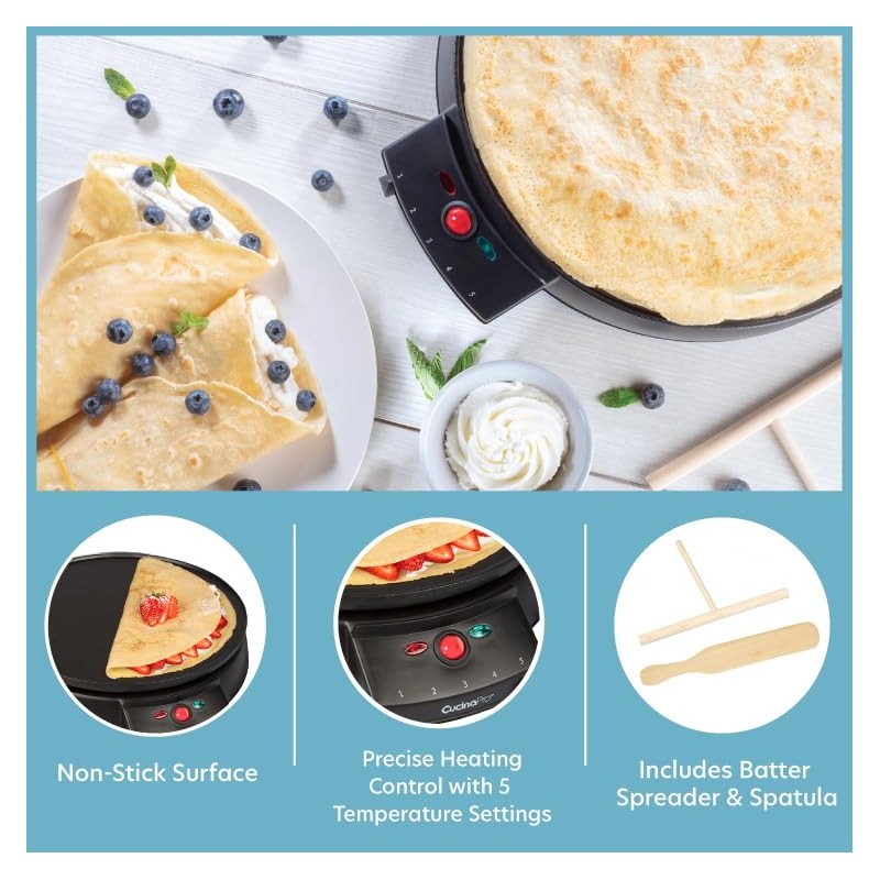 12" Griddle & Crepe Maker, Non-Stick Electric Holiday Crepe Pan