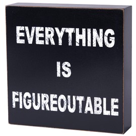 Black Decor for Home Office Desk - Everything is Figureoutable Box Sign - Office Decorations, Inspirational Gifts for Women Men