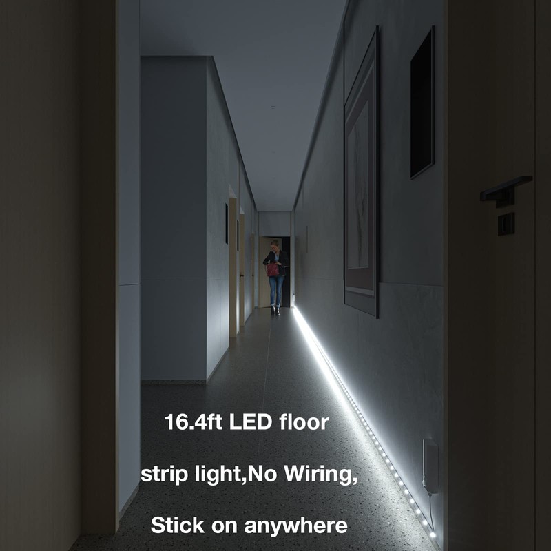 WOBANE Dual Motion Sensor Stair Lights Strip, Rechargeable 16.4ft LED