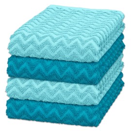 DecorRack 100% Cotton Kitchen Towels, 16" x 28" Absorbent Dish Towels, Chevron Weave Design, Sky Set (Pack of 4)