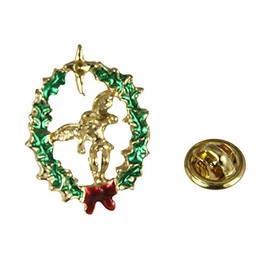 6030270 Guardian Angel Christmas Wreath Lapel Pin Christian Tie Tack Brooch Holly Ribbon