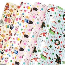 Mpanwen Cat Wrapping Paper for Girls Kids, 8 Sheets Large Cat Kitty Gift Wrap Boy Wrapping Paper for Christmas Birthday Holiday Baby Shower - 27 x 39.5 Inches Per Sheet