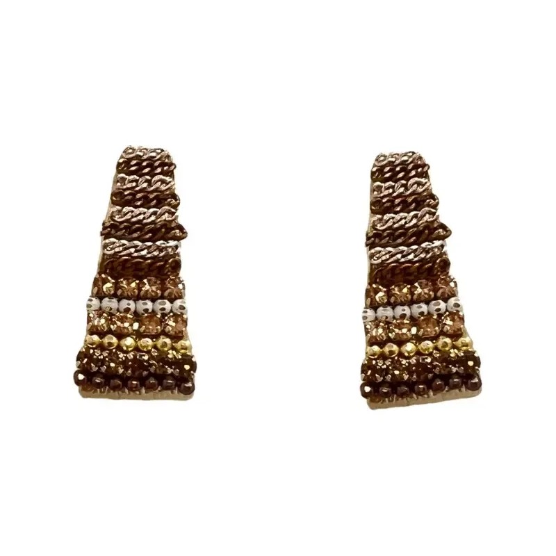 WeienWeier - Aretes Trapecio Cadenas Diamantes Cafés Diseño Coreano (1pz)