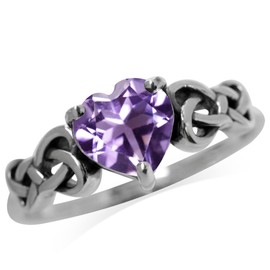 Silvershake 1.04ct. Genuine Heart Shape Amethyst 925 Sterling Silver Celtic Knot Ring Size 8.5
