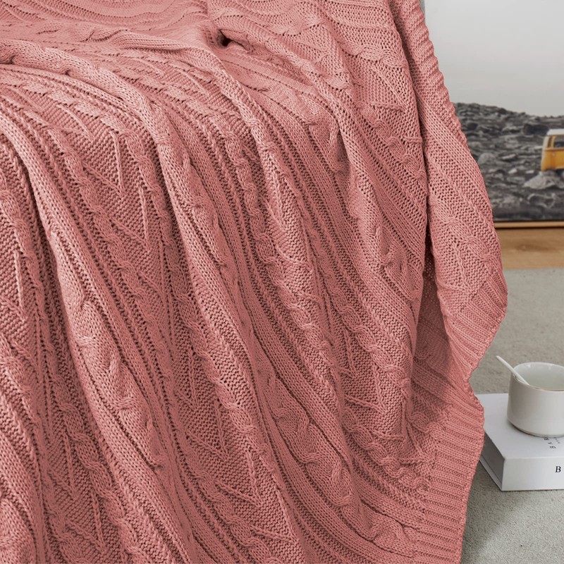 Aormenzy Dusty Pink Cable Knit Throw Blanket Oversized, 60" x