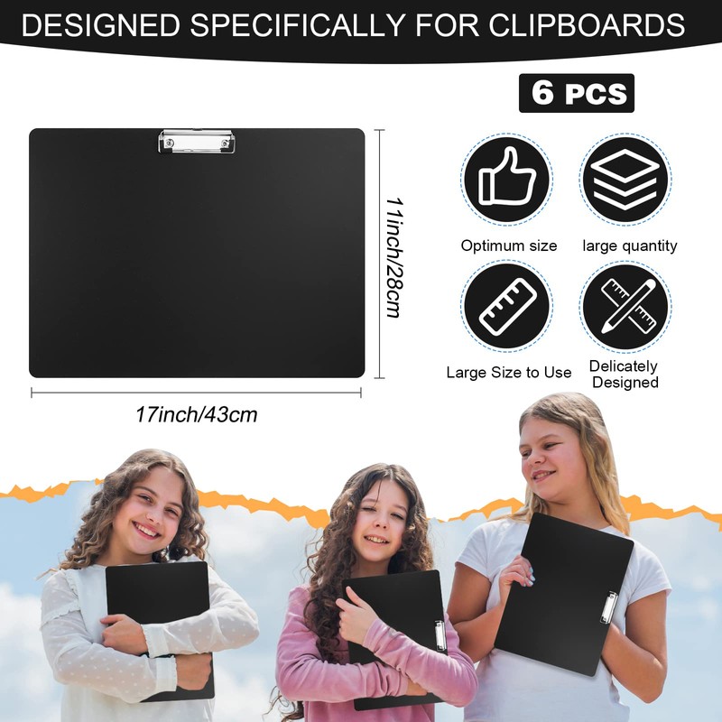 6 Pcs Black Extra Large 11x17 Clipboard Landscape Clipboards with