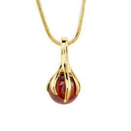 Copal Ladies 925 Silver Gold Plated Honey Amber Pendant Necklace, Silver, Amber