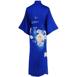 Ledamon Women's Kimono Long Robe - Classic Floral Bathrobe Nightdress, sapphire blue