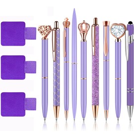 amassan 9Pcs Crystal Diamond Ballpoint Pens Set - Purple Glitter Metal Pens for Women, Elegant Wedding & Birthday Gifts, Journaling Supplies with Black Ink for School Office Desk