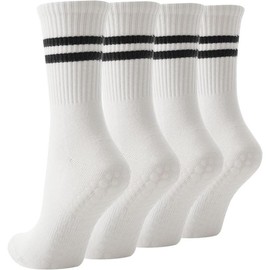 4 Pairs Womens Pilates Socks with Grips, Non Slip Yoga Socks, Athletic Crew Socks Ballet Dance Workout Sock for Women - Color: Black