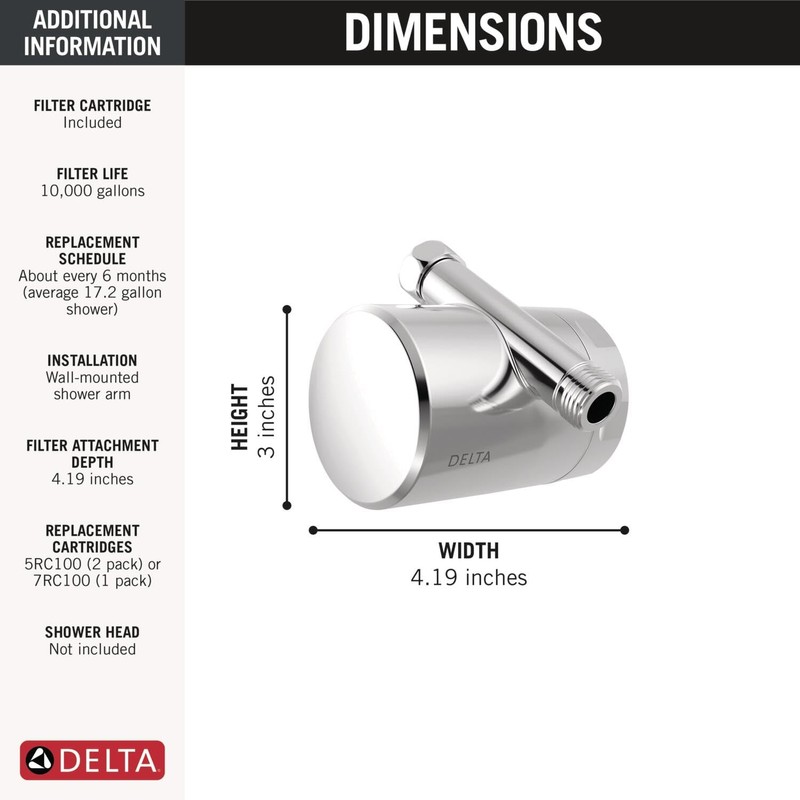 Delta Faucet Clarifi Standard Shower Filter Attachment with Filter, Shower