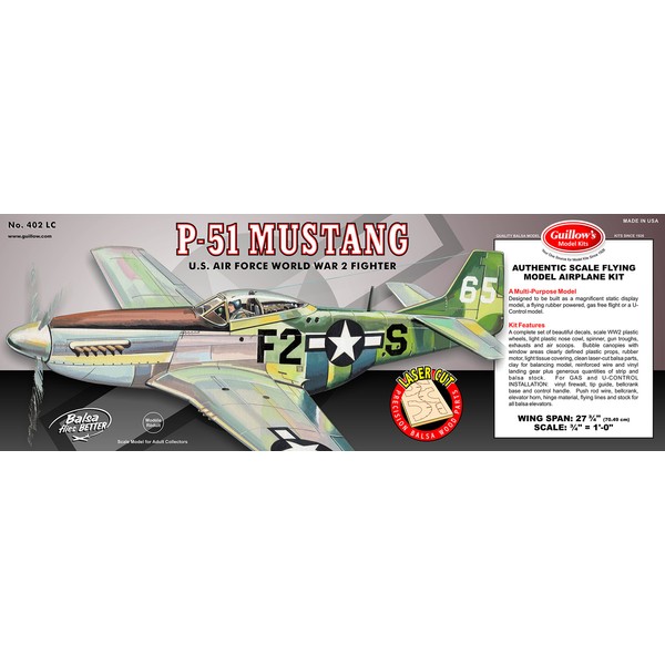 Guillow's P51 Mustang Laser Cut Model Kit, Yellow, Small