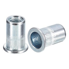 sourcing map M8 Rivet Nuts, 50pcs Zinc Plated Carbon Steel Knurled Flat Head Threaded Insert Nuts for Metal, Plastic