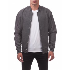 Pro Club Men's Varsity Fleece Baseball Jacket, Charcoal/Charcoal, Medium