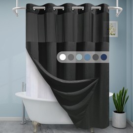 EUTXL Black Shower Curtain with Liner - 230GSM Waffle Textured Heavy Duty Shower Curtains for Bathroom,71W x 74H