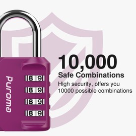 Puroma 2 Pack Combination Lock for Locker 4 Digit Outdoor Waterproof Padlock for School, Gym, Sports, Fence, Toolbox, Gate, Case, Outdoor, Hasp Storage (Red-Violet)