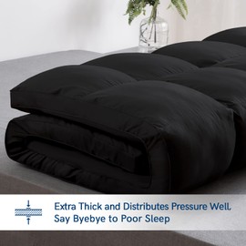 ELEMUSE Full Black Mattress Topper for Back Pain, Extra Thick Mattress pad Cover, Plush Soft Pillowtop with Elastic Deep Pocket, Overfilled Down Alternative Filling