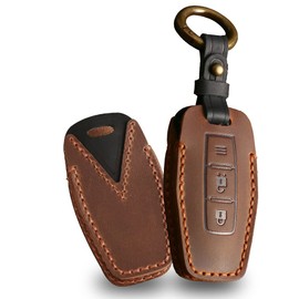ontto 3-Button Car Key Fob Bag Leather Intelligent Key Protector Fit for Mitsubishi Outlander 2022 2023 Accessories Stylish Key Jacket Key Glove Key Cover Brown