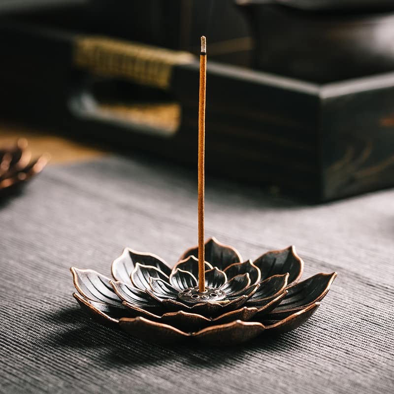 GARMOLY Incense Burner, Incense Holder for Sticks, Brass Lotus Incense