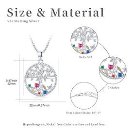 TwoAnts Tree of Life Chain 925 Sterling Silver 7 Chakra Celtic Knot Evil Eye Pendant Necklace Tree of Life Jewellery Gifts for Women and Girls, Sterling Silver, Cubic Zirconia