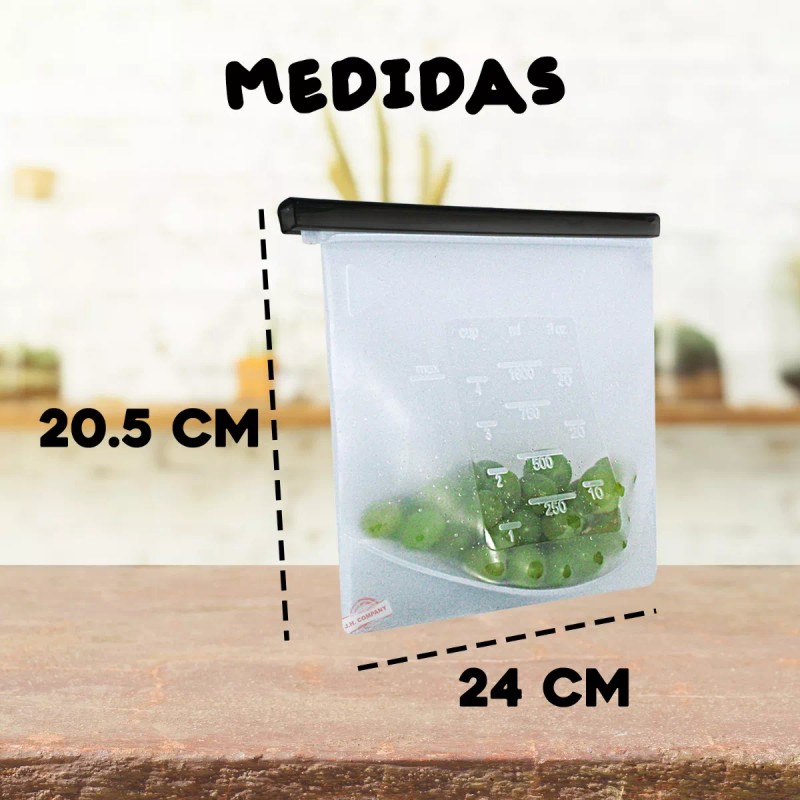 J.H. Company Bolsa Silicon Reusable Antiderrames Herméticas 1500 Ml