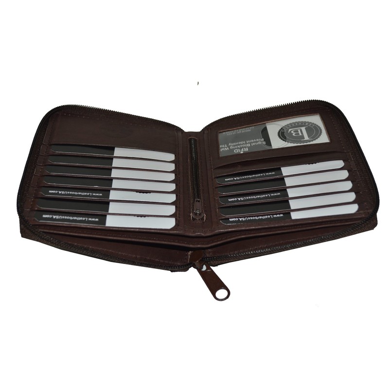 Leatherboss Genuine Leather RFID protected Hipster All Around Zipper Bifold