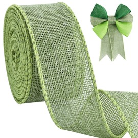 TONIFUL Burlap Wired Ribbon, 1-1/2 Inch Faux Burlap Ribbons, Sage Green Burlap Ribbon for Christmas, Home Decor, Gift Wrapping, Tree Topper Bow, Wreath, Outdoor Decoration, DIY Crafts (10 Yards