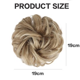 Messy Bun Hair Piece Hair Scrunchies Thick Curly Wavy Hair Piece Synthetic Donut Updo Hairpieces for Women Girls, Mixed Blonde and Ash Blonde Tips