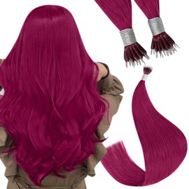YoungSee Nano Loop Hair Extensions Magenta Nano Hair Extensions Human Cold Fusion Nano Bead Hair Extensions Real Hair Burgundy Remy Nano Ring Hair Extensions Burgundy Extensions for Long 25s 25g 24in