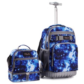 Tilami Rolling Backpack 19 inch with Lunch Bag Wheeled Laptop Backpack, Galaxy Blue