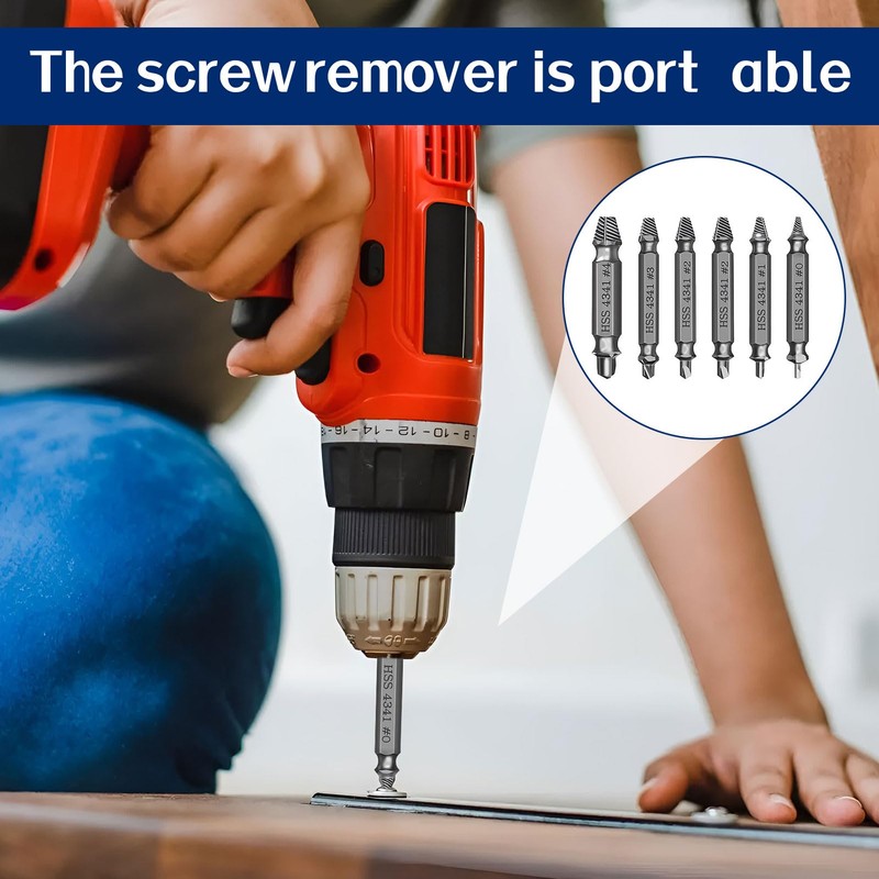 Screw Remover,6pcs Stripped Screw Remover,Damaged Screw Extractor Set Speed Steel,Easy