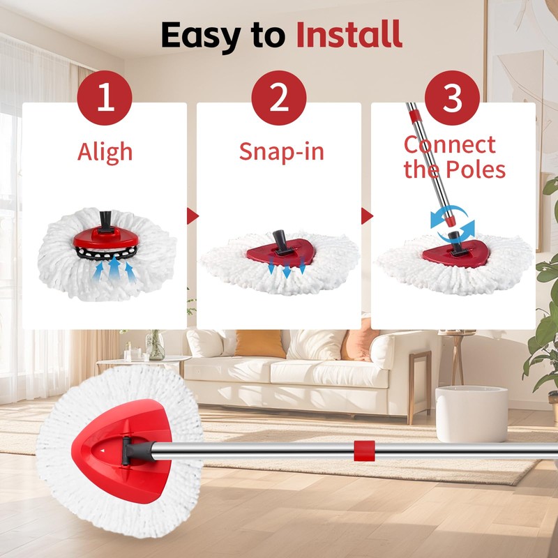 ANREKEYH Spin Mop Replace Head, Base, Handle Compatible with O