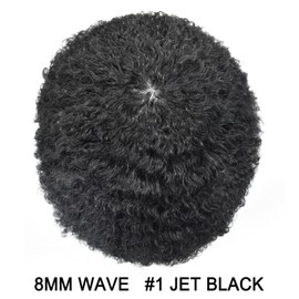 Hair Units for Black Men Afor Toupee for Man Curly Hair Replacement System Kinky Male Hairpieces 1# Jet Black, 8mm Coily Wavy
